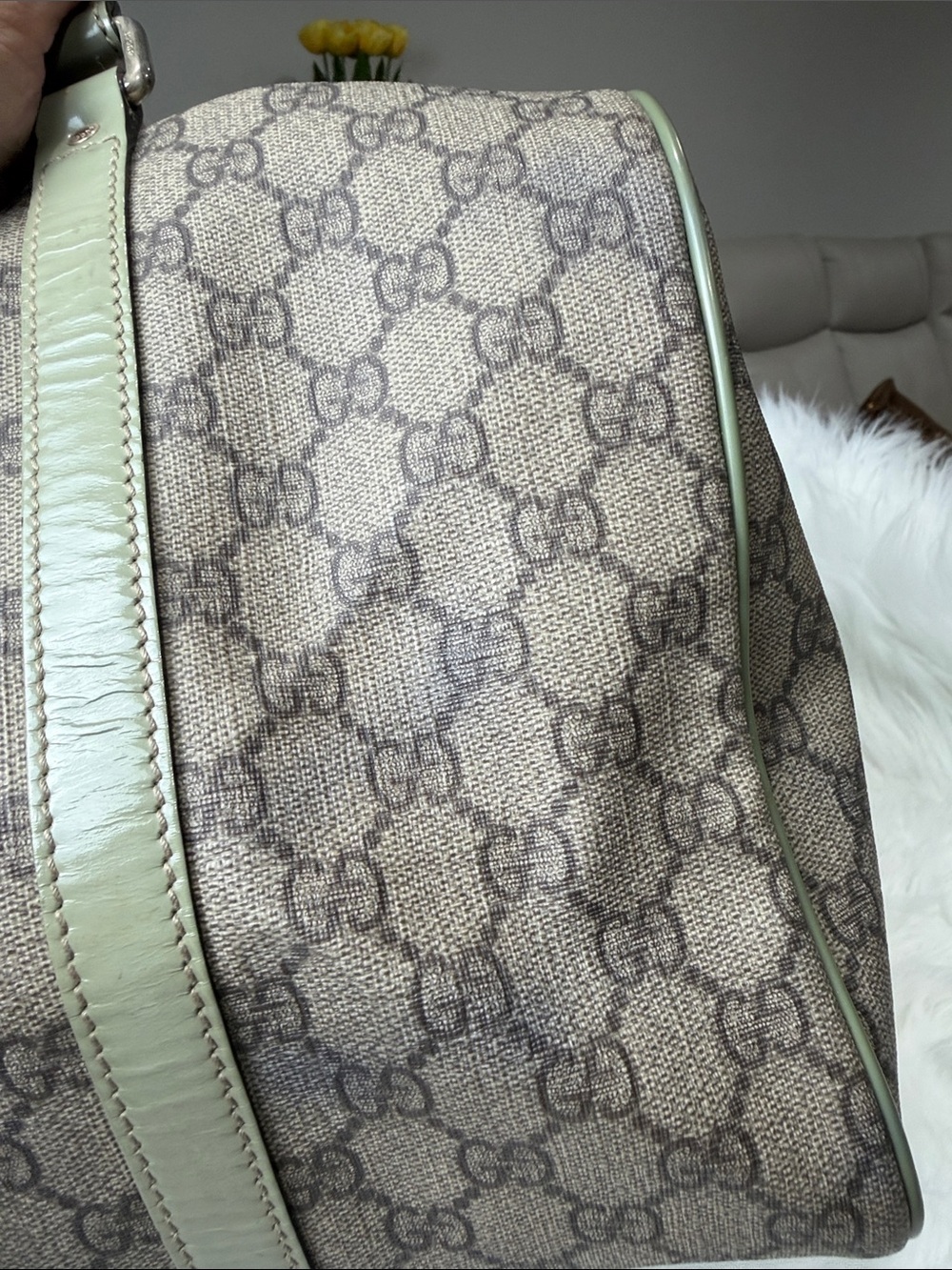 💯Authentic Gucci Vintage GG Monogram Boston Bag Sage Green Patent Leather🍀 - Picture 12 of 17